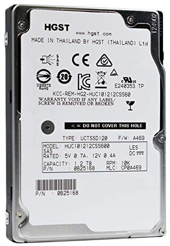 HGST Ultrastar C10K1200 HUC101212CSS600 (0B25168, 1,2 TB, 10.000 U/min, SAS, 6,0 GB/s, 64 MB Cache, 2,5 Zoll SFF, 512n, zertifiziert, generalüberholt)