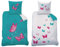 CTI - Bettwäsche Set Schmetterlinge 135x200 cm 80x80 cm Mädchen Linon Baumwolle türkis rosa