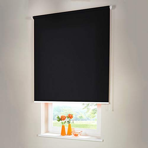 Sonnenschutz-HH® - Seitenzugrollo Verdunkelungsrollo - Außenmaß Breite 230 x 140 cm Höhe schwarz - Lichtundurchlässig Blickdicht Rollo für Abdunkelung Kettenzugrollo inkl. Universalträger