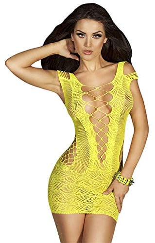 Sxybox Lingerie Dessous Frauen Mesh Sexy Hollow Out Negligee Babydoll Wäsche Netzs Flexibel Free Size Mini Silm Kleid