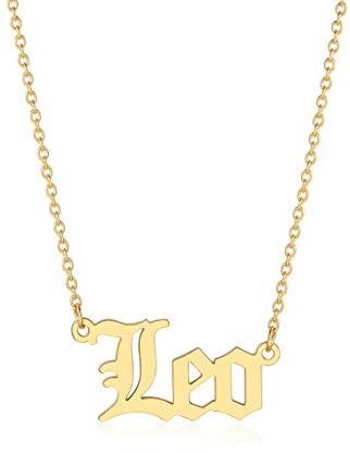 VLINRAS Old English Zodiac Necklace for Women, Horoscope Birth Star Sign Letter Astrology Constellation Necklace Birthday Gift, Stainless Steel with 18k Gold Plated,