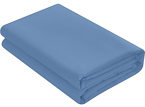 HOME ACE Non Iron Percale Flat Bed Sheet Double Bed Mid Blue, 180 Thread Count 100% Poly Cotton Top Sheets Double Bedding, Polycotton Mid Blue Double Bed Sheet, Double Bed Cotton Flat Sheet