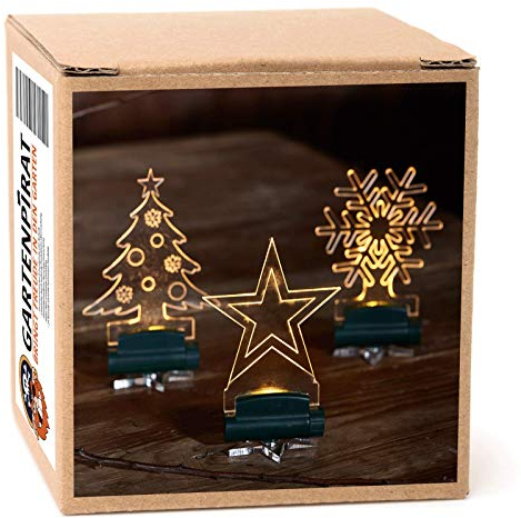 GARTENPIRAT LED Christbaumschmuck Acryl 5 Motiven Weihnachten Clip Batterie Weihnachtsdeko kabellos