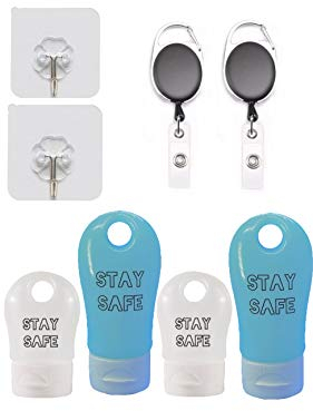 New 4 Silicone Refillable Travel Bottle Set 2 Sizes Hand Liquid Gel Extending Carabiner Clip and Multi Purpose Hook