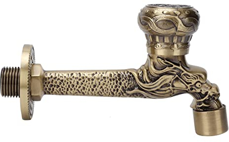 Grifo Tallado Antiguo G1/2 Grifo de Doble Propósito de Latón Macizo Trenzado Redondo Grifo de Agua Montado En La Pared Vintage para Lavadora(B)