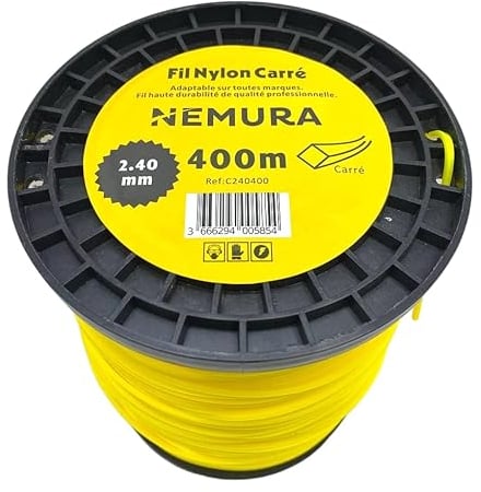 Nemura Fil Débroussailleuse Carré Ø: 2,40mm, L: 400m - Compatible avec d'autres Marques - Haute durabilité - Qualité Professionnelle - Marque Française