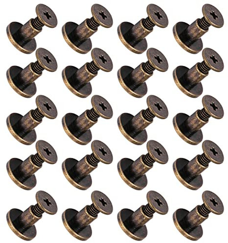 20 Pezzi Rivetti in Pelle Piatti, Viti in Ottone Rame a Testa Piatta Dadi, Accessori Set Artigianali (6.5mm)