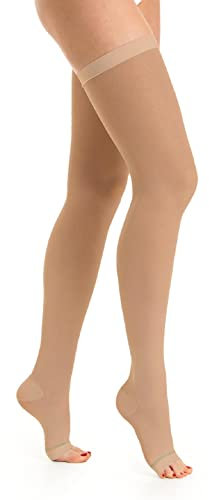 Relaxsan Antitrombo M0370A (1 Paio - Beige, L) calze autoreggenti punta aperta per degenza antiembolismo K1 compressione graduata 18-23 mmHg