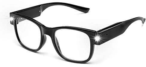 OKH Quadratisch Lesebrille mit Licht, helle LED-Lesegeräte 2.0, Wiederaufladbare USB-Taschenlampe Brillen für Männer und Frauen (Schwarz, +2.0 Dioptrien)
