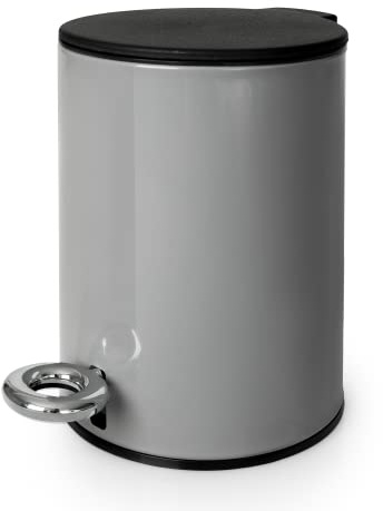 Blue Canyon Natura Donut Pedal Bin| Modern and Stylish Trash Can|3L Bin for Kitchen, Bathroom, Bedroom, Office| Anti-Fingerprint Outer Finish| Stainless Steel Rubbish Bin| Round Waste Bin| Pastel Grey