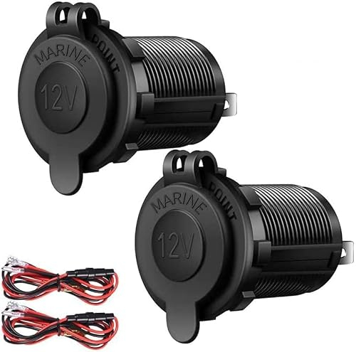 Hoembpn 2 Pack Cigarette Lighter Socket Waterproof,12V/24V Lighter Socket Plug Replacement with 10A Fuse,Car Charger Power Outlet Adapter for Car Marine Motorcycle ATV RV