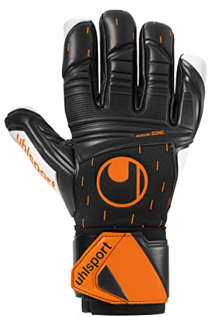 uhlsport Speed Contact Supersoft HN Halb-negativ Torwarthandschuhe Fußball schwarz/weiß/Fluo orange Größe 10