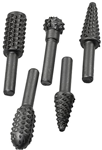 AERZETIX - C59612 - Juego de 5 fresas surtidos para madera - para bruñido pulido grabado limar desbarbado carpintería - herramienta rotativa para mandril destornillador taladro - en acero