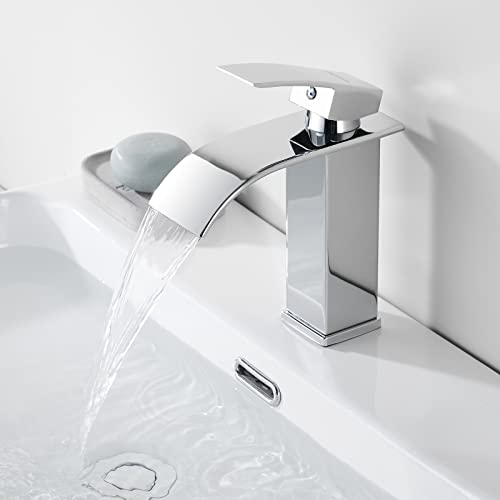 Grifo de Cascada para Baño Cromado, Dolinvo Grifo de baño de acero inoxidable grifo de lavabo para baño, grifo de lavabo, mezclador monomando frío y caliente
