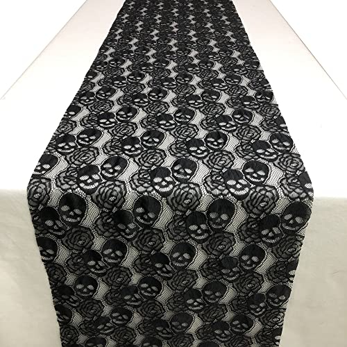Yachirobi Tischläufer aus Spitze mit Totenkopf- und Rosenmuster, rechteckig, 35,6 x 183 cm, Schwarz, 2 Stück