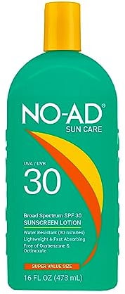 NO-AD SPF 30 Sunscreen Lotion | Broad Spectrum UVA/UVB Protection Water Resistant | Octinoxate & Oxybenzone Free with moisturizing Vitamin E and Aloe 16oz