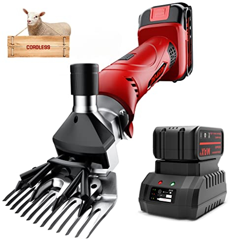 Dragro Cordless Electric Professional Sheep Shears, Schafschere mit 2 PCS wiederaufladbarem Lithium-Akku, 6 Geschwindigkeiten Heavy Duty Animal Grooming Clippers für Schafe Alpakas Ziegen…