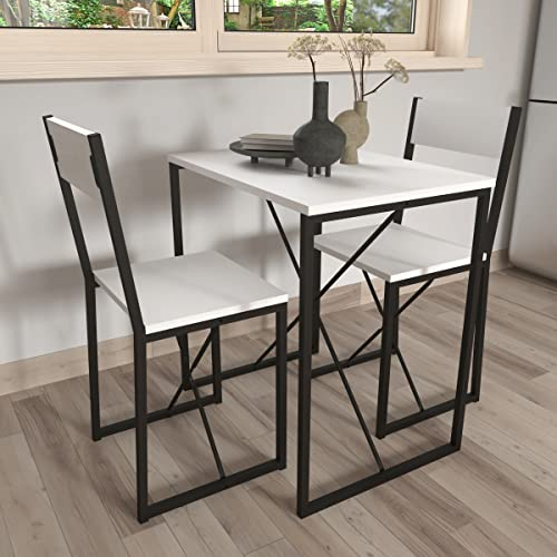VCM 3-TLG. Holz Metall Essgruppe Küchentisch Esstisch Set Tischgruppe Tisch Stühle Insasi M
