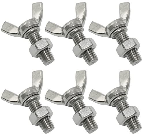 RLECS 6 viti a farfalla M8 1,25 x 20 mm in acciaio inox con dadi e rondelle, bulloni ad alette