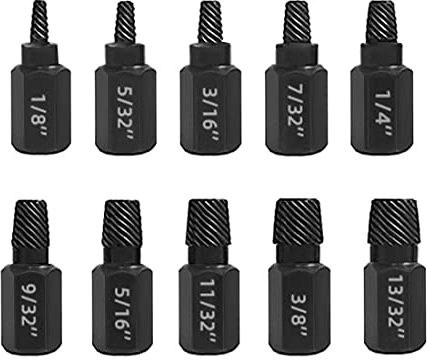 Saipor 10 PCS Damaged Bolt Extractor Kit Heavy-Duty Screw and Bolt Extractor Drill Bit Set Hex Shank Rounded Bolt Remover Tools Easy Removal of Rusty and Broken Bolts for Automobile Repair