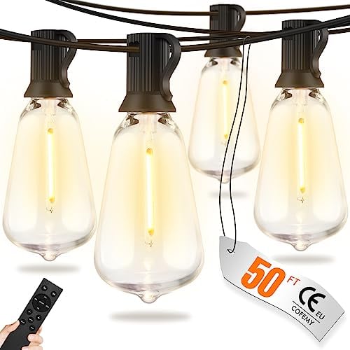 Lichterkette Außen mit Fernbedienung - 15M/50FT Lichterkette Außen Strom Dimmbar 20+2 LED ST38 Glühbirnen 4 Modus&Timmer Funktion Wetterfest lichterkette outdoor für Garten Terrasse Hochzeiten Partys
