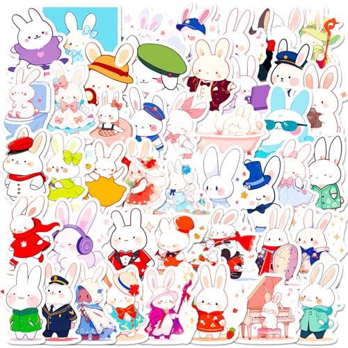 Mr. Rabbit Aufkleber für Laptop (50 PCS),Geschenk für Kinder Jugendliche Erwachsene Jungen,Herr Kaninchen Stickers Wasserdicht Vinyl Aufkleber für Scrapbook,Skateboard,Auto,Gepäck