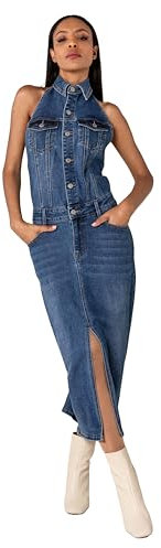 Nina Carter Abito a camicia lunga con schiena scoperta in jeans elasticizzato, Blu (S537)