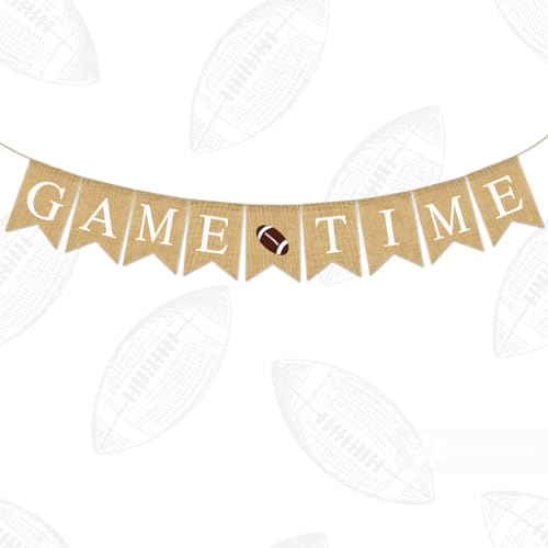 American Football Banner zum Aufhängen, Banner für Super Bowl, Party-Dekoration, Spielzeit-Wörter, Jute, Leinenbanner für Sport, Party, Dekoration, Ballspiel, Heimversammlung, hängendes Zubehör