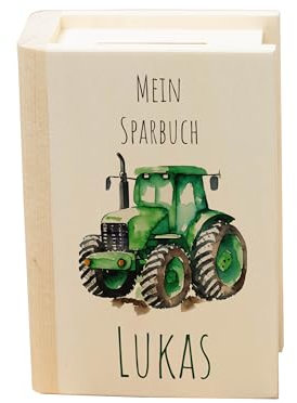 Meinkerzenshop Mein erstes Sparbuch - personalisierte Spardose aus Holz mit unterschiedlichen Kindermotiven zur Auswahl