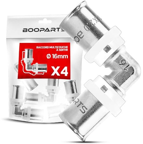 BOOPARTS - 4 pezzi - raccordo multistrato 16-16 a crimpare contorno TH - gomito multistrato - raccordo idraulico per tubo multistrato 16