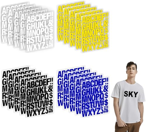 ADERTOS 28 Blättern Buchstaben zum Aufbügeln 2 Zoll Bügelbuchstaben PU Buchstaben Aufbügler 4 Farben Transfer Bügelbuchstaben für Kleidung T-Shirts Taschen(Schwarz, Weiß, Gelb, Blau)