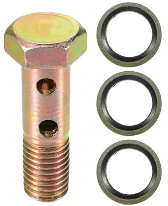 VekAuto Kit Doppio Bullone Banjo, M12x1.5 Lunghezza 45mm Filettatura Metrica Adattatore Raccordo Linea Freno Turbo Universale per Auto in Metallo Resistente Tono Bronzo