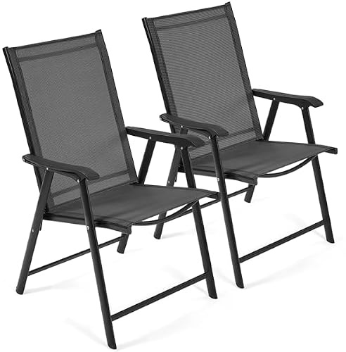 Yaheetech Set di 2 Sedie da Giardino Pieghevoli con Braccioli in Tela per Esterni Patio Veranda Terrazza Piscina Nero