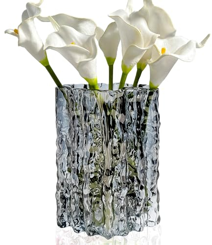 Aoderun Grand vase en verre robuste pour table à manger, cuisine, bureau, maison, étagère de mariage, salon (gris)