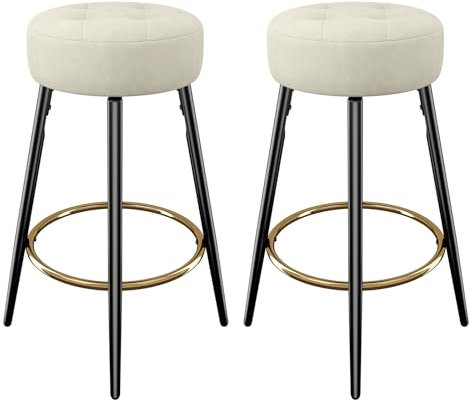 Hawthyhome Barhocker 2er Set Barstool, Hocker für Kücheninsel, Rund Barstuhl, 77cm Sitzhöhe, Schminkhocker Modern Hocker aus Samt für Kücheninsel, Küche, Hausbar Beige