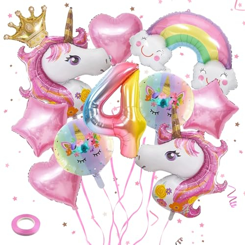 TZQFROCE Einhorn Luftballons Geburtstagsdeko 4 Jahre Einhorn Ballons Geburtstag Einhorn Geburtstagsdeko Mädchen Einhorn Luftballons Mädchen für Mädchen Geburtstags Festival Party Dekoration