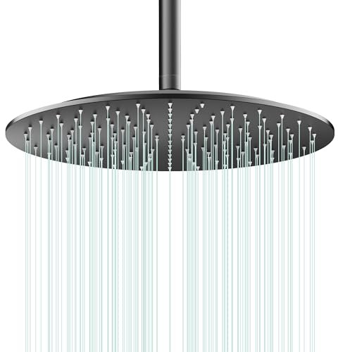 AULEEND Rain Shower Head, Work with Any Decorative Style，All Metal Rainfall Shower Head (Matte Black, 16 Inch)