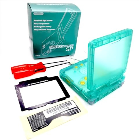 Custom GBASP Extra Gehäuse Case Shell Clear Black + Sammelbox Ersatz, für Gameboy Advance GBA SP Konsole, Außengehäuse + Bildschirmabdeckung, Leuchtpads & Stecker, Roter Knopf, Werkzeuge