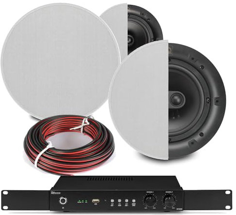 2-Zone Multi Room Ceiling Speaker Kit – Q Acoustics QI65C & Single Stereo Speaker, WiFi Streaming Amplifier, Bluetooth, Ideal for Bedroom & Bathroom, Home Sound System for Wireless Indoor Audio
