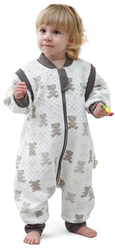 MIKAFEN Baby Schlafsack mit Füßen 2.0 Tog 100% Baumwolle, Kinder Ganzejahres Schlafsack mit Abnehmbare Ärmel,Ganzjährig Schlafsack mit Beinen,Tragen, 6-18 Monate