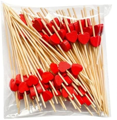 Zghhc 100 Uds. Palillos De Dientes De Madera, Palillos De Dientes para Cóctel, Decoración En Forma De Corazón, Palillos De Dientes, Suministros para Fiestas, Postres, Frutas, Aperitivos, Verduras