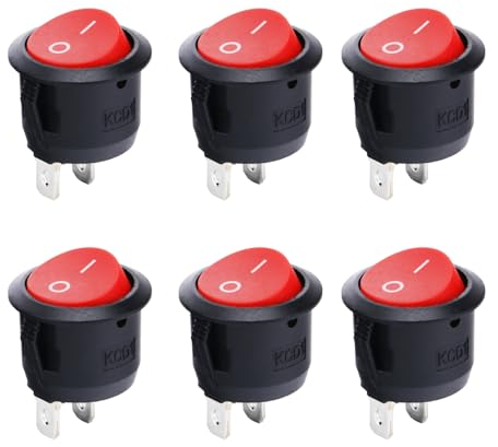 Powice 6 Stück Kippschalter 12V,10A125V/6A250V Runder Selbstsichernder 2-Poliger Schalter 12V,Schalter12V/230V Geeignet für den Einbau in Häusern, Autos und Elektrischen Geräten(Rot)