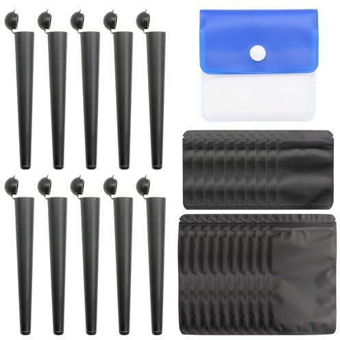 ZOCONE 31 Stück Joint Hülle mit Clipdeckel Set, 10 Konisch Joint Tube+20 Aluminiumfolie Aufbewahrungsbeutel+1 Blauer Kleine Aufbewahrungstasche Transporthülle Tube für TragenTransport