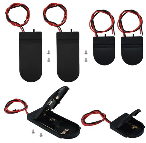 SDTC Tech 6 Pack CR2032 Battery Holder Coin Cell Holder, CR2032 Battery Holder with Switch, CR2032 Button Coin Cell Battery Holder with Leads Wires On Off Switch (Black, 3 x 1 Solt + 3 x 2 Solt