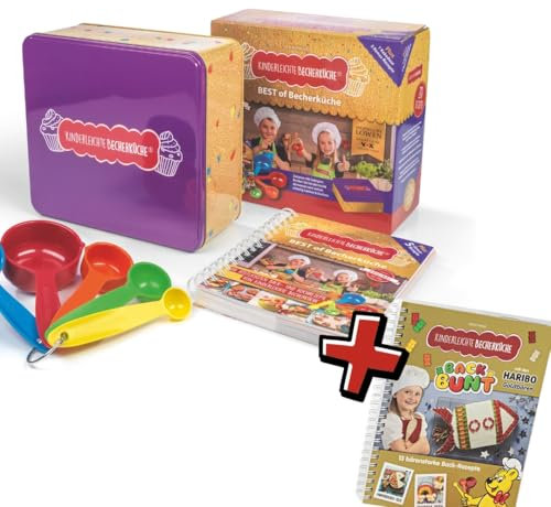 Kinderleichte Becherküche: Doppel-Bundle - Back bunt mit den HARIBO Goldbären & Best of Backset, inkl. 5 bunten Messbechern, Kochbuch für Kinder, kinderleicht Backen nach Bildern, Backbuch für Kinder