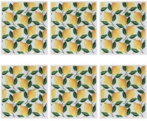 Lamppdcor Toallas de Papel Reutilizables Lavables 6 Piezas Toallas de Papel Reutilizables Toallas de Estampado de limón para Telas para Platos Suaves y absorbentes de la Cocina Trapos de Secado rápid