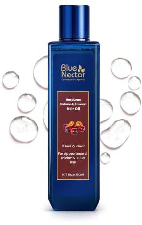 Blue Nectar Honduras Batana Oil Ayurvedic Blend for Thicker & Fuller Hair | 100% Pure Honduras Batana Oil with Organic Almond for Hair Growth & Hair Conditioning (12 Herbs, 200ml)