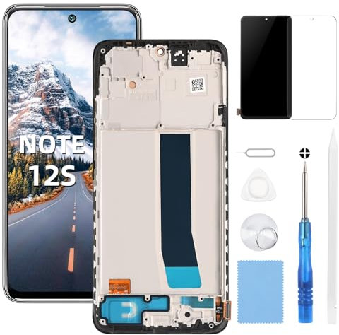 Beefix Pantalla para Xiaomi Redmi Note 12S 6.43 LCD Pantalla Reemplazo 2303CRA44A 23030RAC7Y 2303ERA42L Pantalla táctil Digitalizador Ensamblaje con Herramientas Negro + Marco