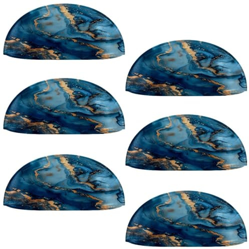 6 Pcs Shell Cup Handles, Blue Marble Drawer Pull Handles, Semi Circle Kitchen Cupboard Door Handles and Knobs, Furniture Cabinet Dresser Knobs Handles with Screws