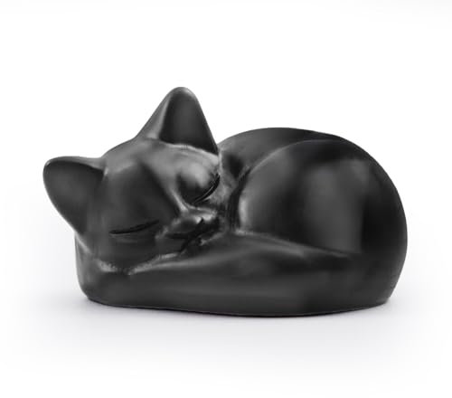 ZITUZY Obsidian Katze Kristalle Heilsteine, Katzen Deko, Schwarze Obsidian-Katze, Schwarze Katze Figur, Schlafende Katze Heilstein-Statue für Katze Liebhaber